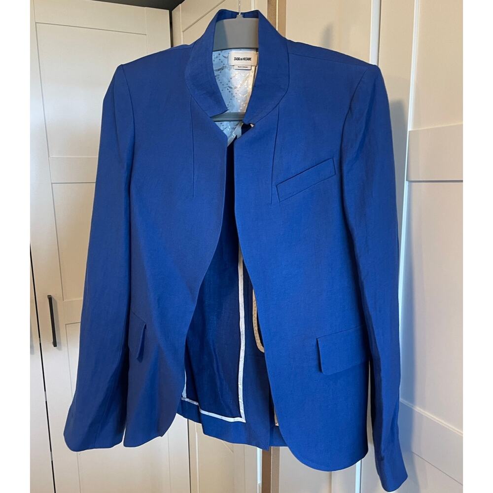 NWT: Zadig & Voltaire Very Open-front Linen Blend Blazer in Blue Saphire - Picture 5 of 16